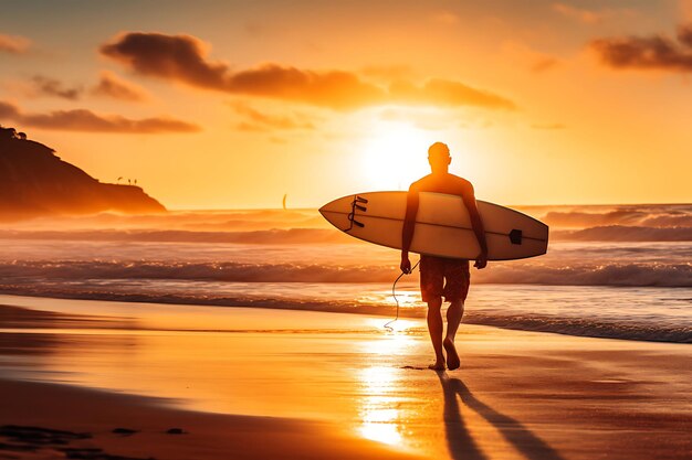 Foto foto de surfer atrapando las últimas olas del día