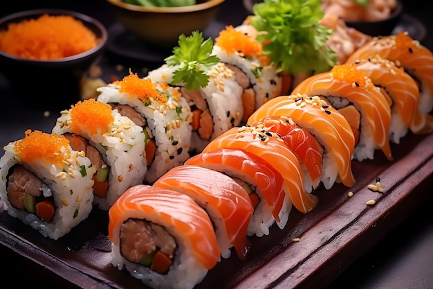 Foto de sushi de salmón muy delicioso.