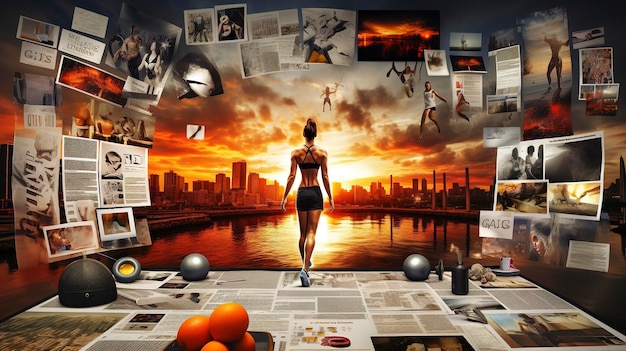 Una foto de un tablero de visión con temas de fitness con imágenes de éxito