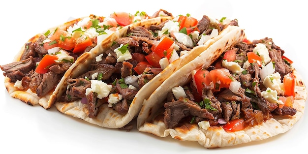Foto de tacos de carne de res en un fondo blanco