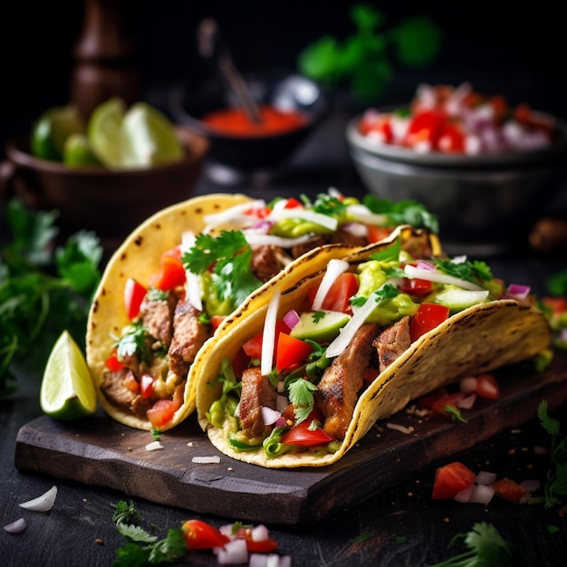 Foto tacos frescos con carne y verduras