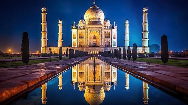 Foto del Taj Mahal en la India con un reflejo generado por la IA