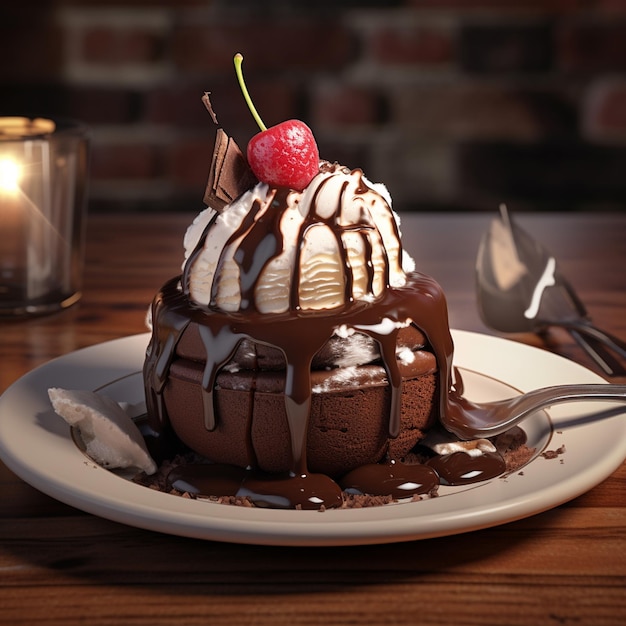 Foto de una tarta de chocolate con chocolate y nueces encima.