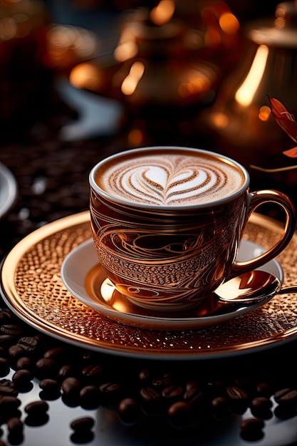 foto de una taza de café día internacional del café con granos de café