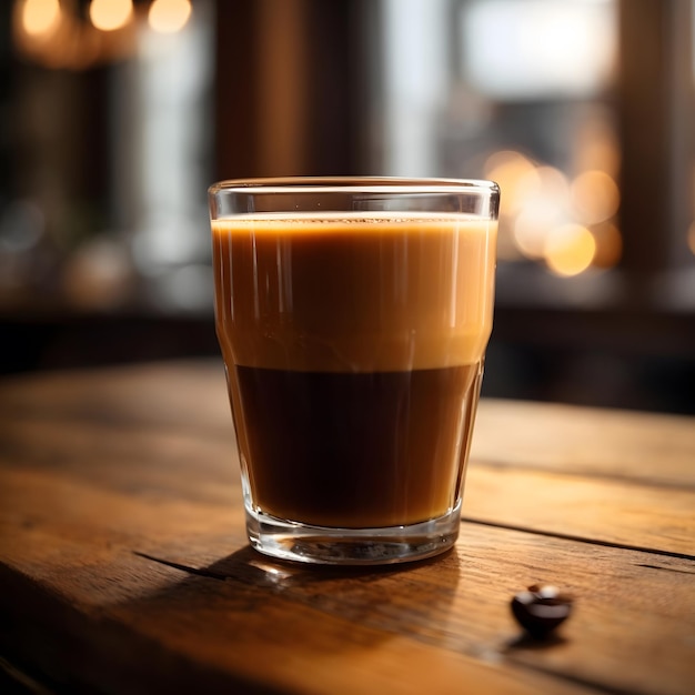 Foto de una taza de café en el fondo de una mesa de madera