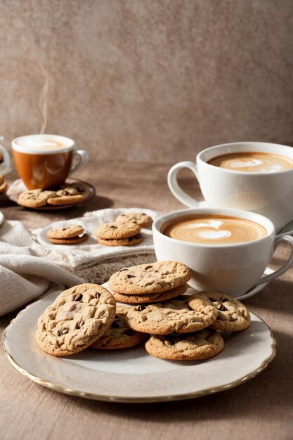 Foto foto de una taza de café y galletas sabrosas