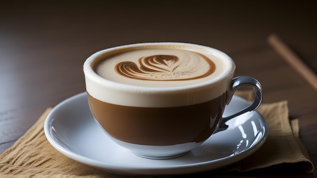 Foto una taza de café con leche en la mesa ai generativo.