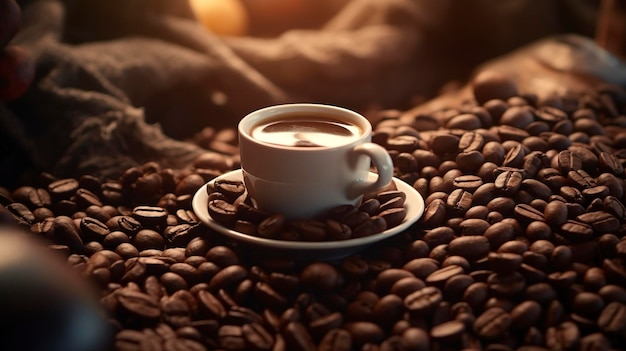 Una foto de una taza de café rodeada de una variedad