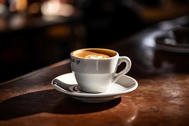 Foto de una taza de espresso en un mostrador de una cafetería Café