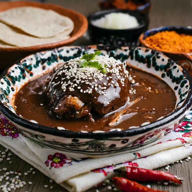 Foto una foto de un tazón de mole poblano con arroz