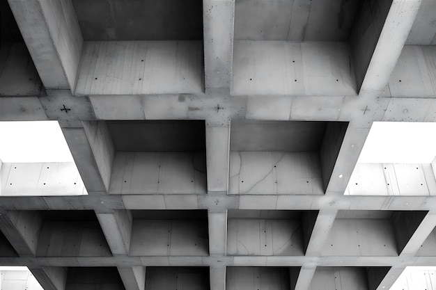 Foto del techo de hormigón en blanco y negro