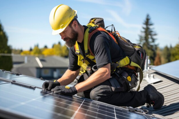 Foto un técnico trabajador solar.