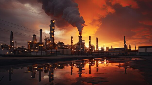 Una foto del telón de fondo de una torre de perforación de petróleo de una refinería