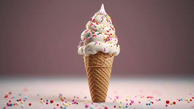 Una foto de un tentador cono de helado con salpicaduras