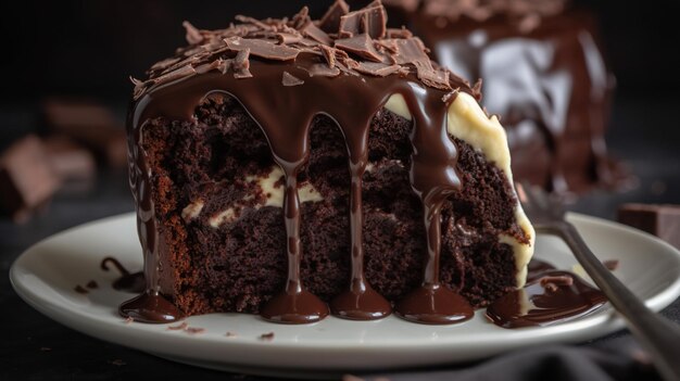 Foto tentadora decadente e de dar água na boca de bolo de chocolate rico, uma deliciosa indulgência