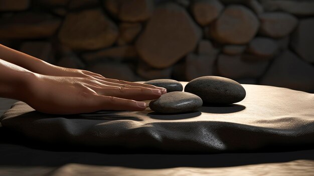 Una foto de un terapeuta de spa dando un masaje de piedras