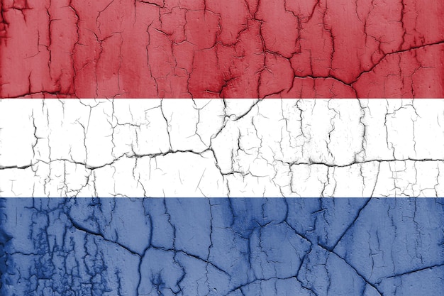 Foto texturizada da bandeira da holanda com rachaduras