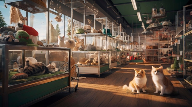 Una foto de una tienda de mascotas con animales adorables.