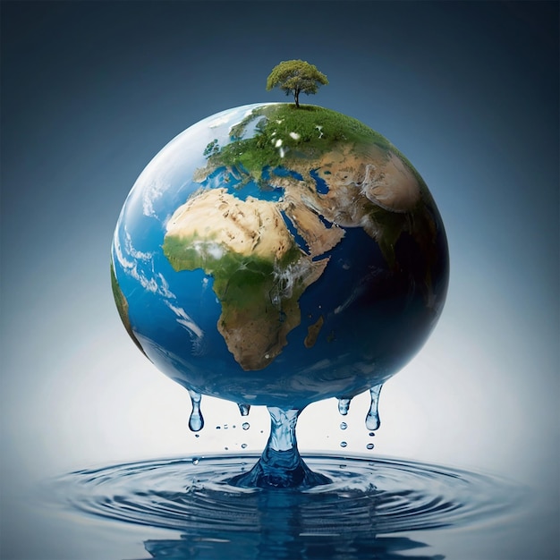 Foto de la tierra en forma de gota de dos manos en la conferencia sobre el cambio climático del Día Mundial del Agua