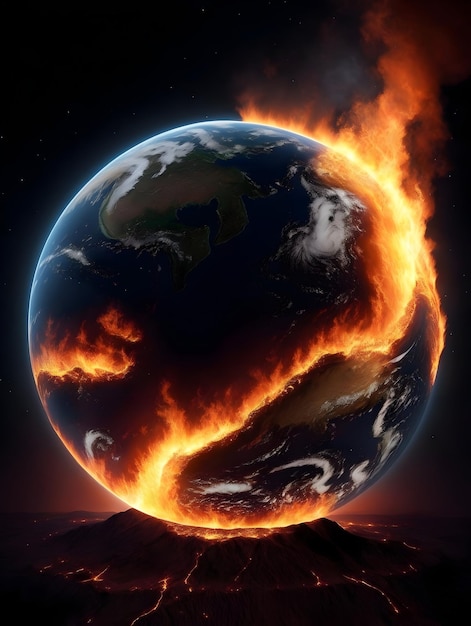 Foto Tierra en llamas Concepto del calentamiento global