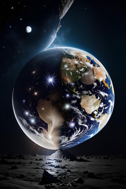 Foto de la Tierra y la Luna en la inmensidad del espacio