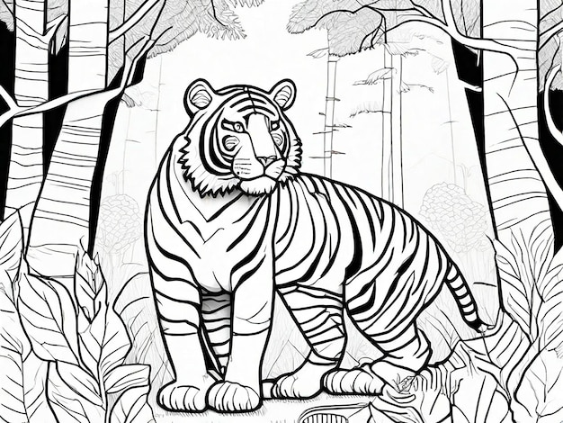 Foto tigre acuarela real con bosque de fondo
