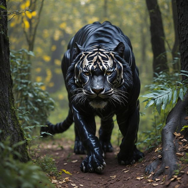 Foto foto de un tigre negro en la madera.