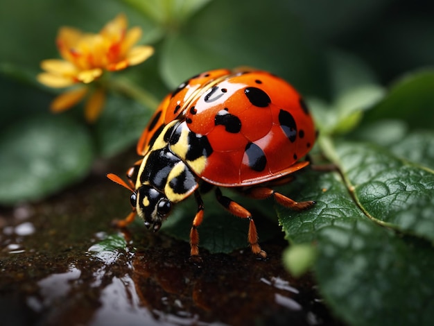 Foto de una toma cinematográfica de mariquita, toma macro de fondo al aire libre de la naturaleza