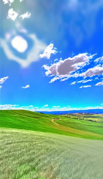 Foto tomada de la cámara de campo con cielo azul y nubes generativas ai