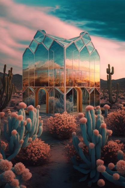 Una foto tomada desde una casa de cristal en el desierto generativo ai