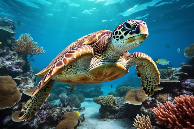 foto tortuga marina bajo el agua vida marina natural con corales