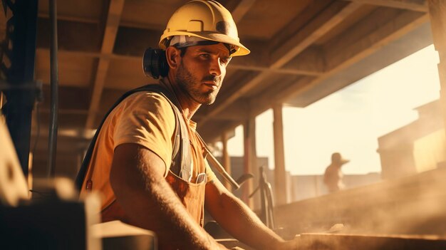 Una foto de un trabajador de la construcción que opera maquinaria pesada