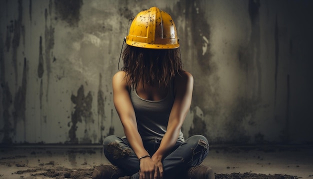 Foto de trabajador de la construcción triste para el tema del día del trabajo