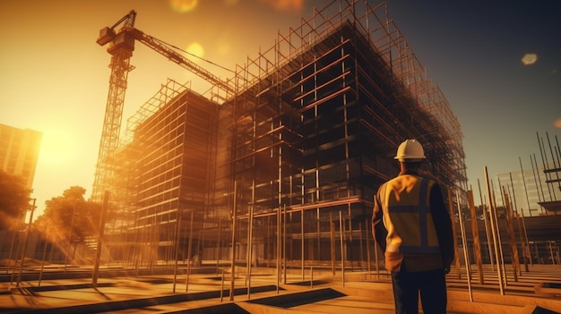 Foto de trabajadores de la construcción ingeniero arquitecto con vistas a la construcción de un edificio generado por la IA