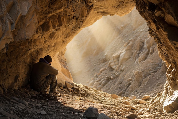 Foto foto trabajando en una cueva