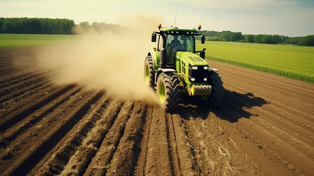 Una foto de un tractor arando una tierra fértil