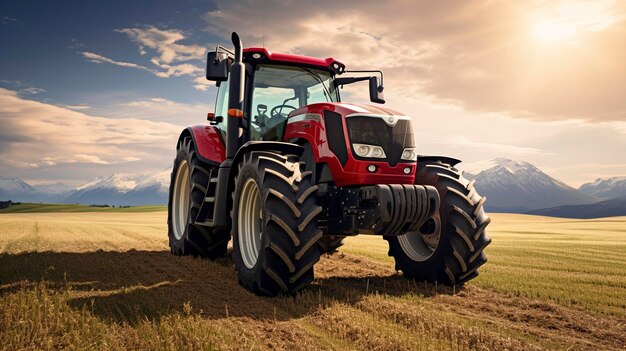 Una foto de un tractor moderno en un campo agrícola.