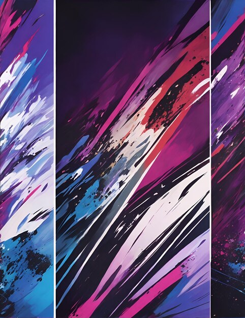 Foto de tres pinturas abstractas vibrantes que muestran una variedad de colores y texturas