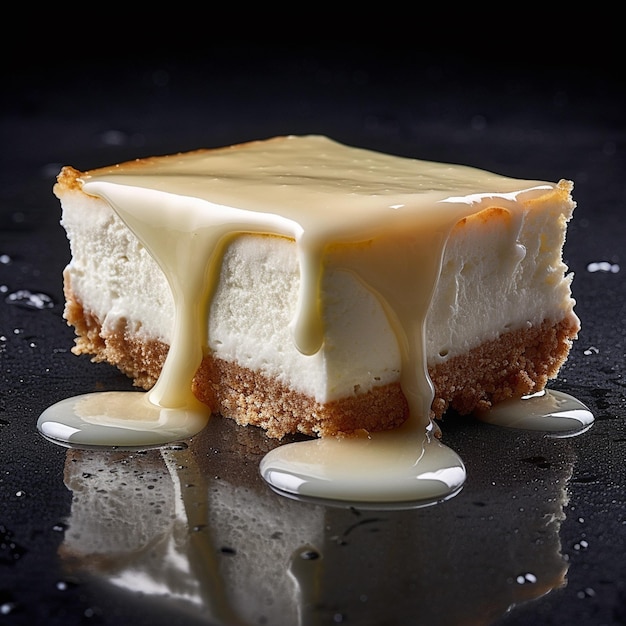 Foto de un trozo de tarta de queso con crema encima de ai generado