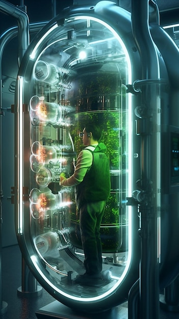 Foto tubo de computadora cuántica de plasma de alta tecnología con energía brillante