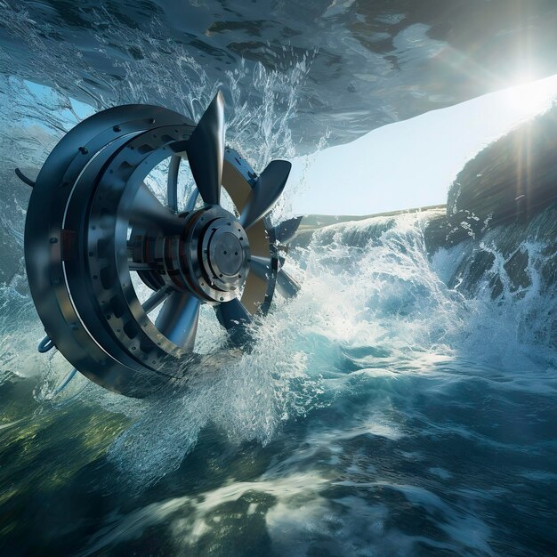 Foto foto de una turbina hidrocinética en una corriente de marea