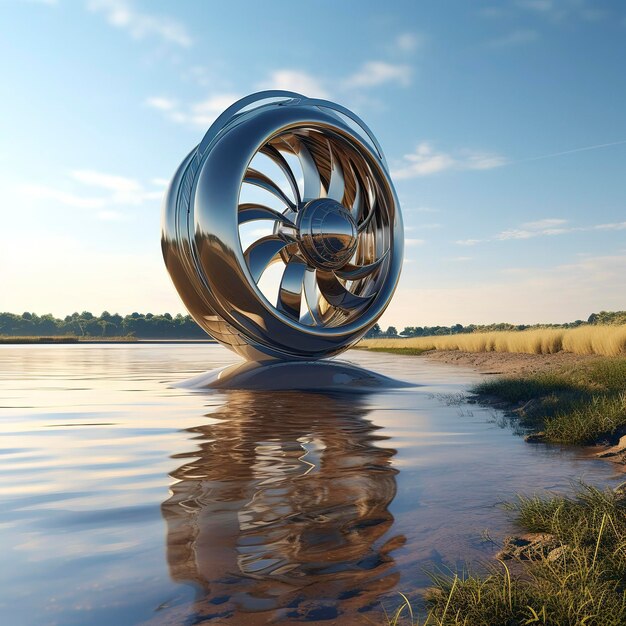 Foto foto de una turbina hidrocinética en un estuario de un río