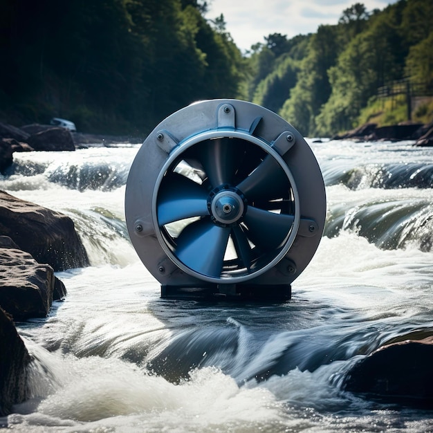 Foto foto de una turbina hidrocinética en un río que genera energía