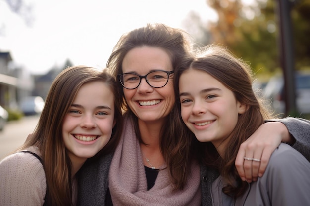 Una foto tuya y de tus hermanos con tu madre bokeh IA generativa