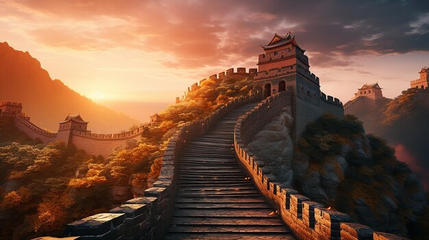 Foto foto ultra realista de la gran muralla china en pekín