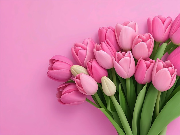 Foto um buquê de tulipas cor de rosa em um fundo rosa para o gerador Ai do dia das mães