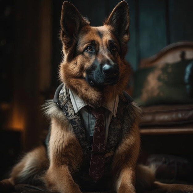 FOTO Um cachorro de camisa e gravata está sentado em um sofá