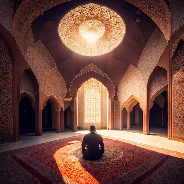 Foto um homem rezando na mesquita