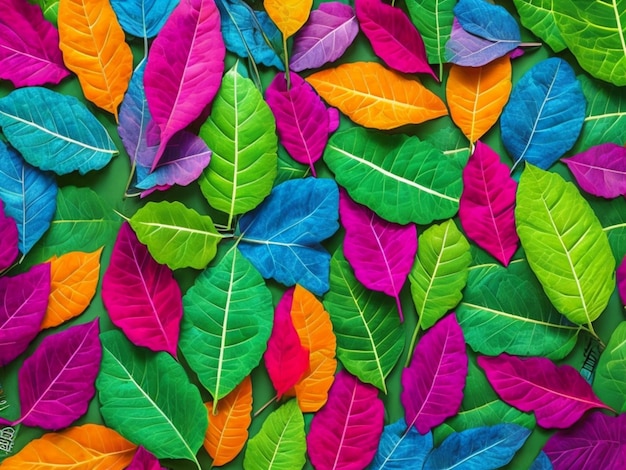 Foto um padrão de folha laranja e verde