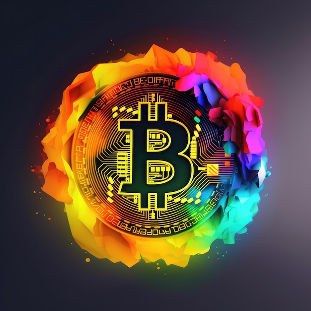 FOTO Uma moeda colorida BTC moedas criptográficas